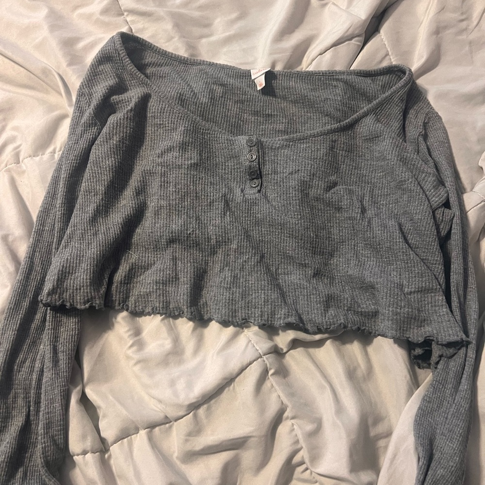 Colsie Heather Gray Ribbed Knit Top